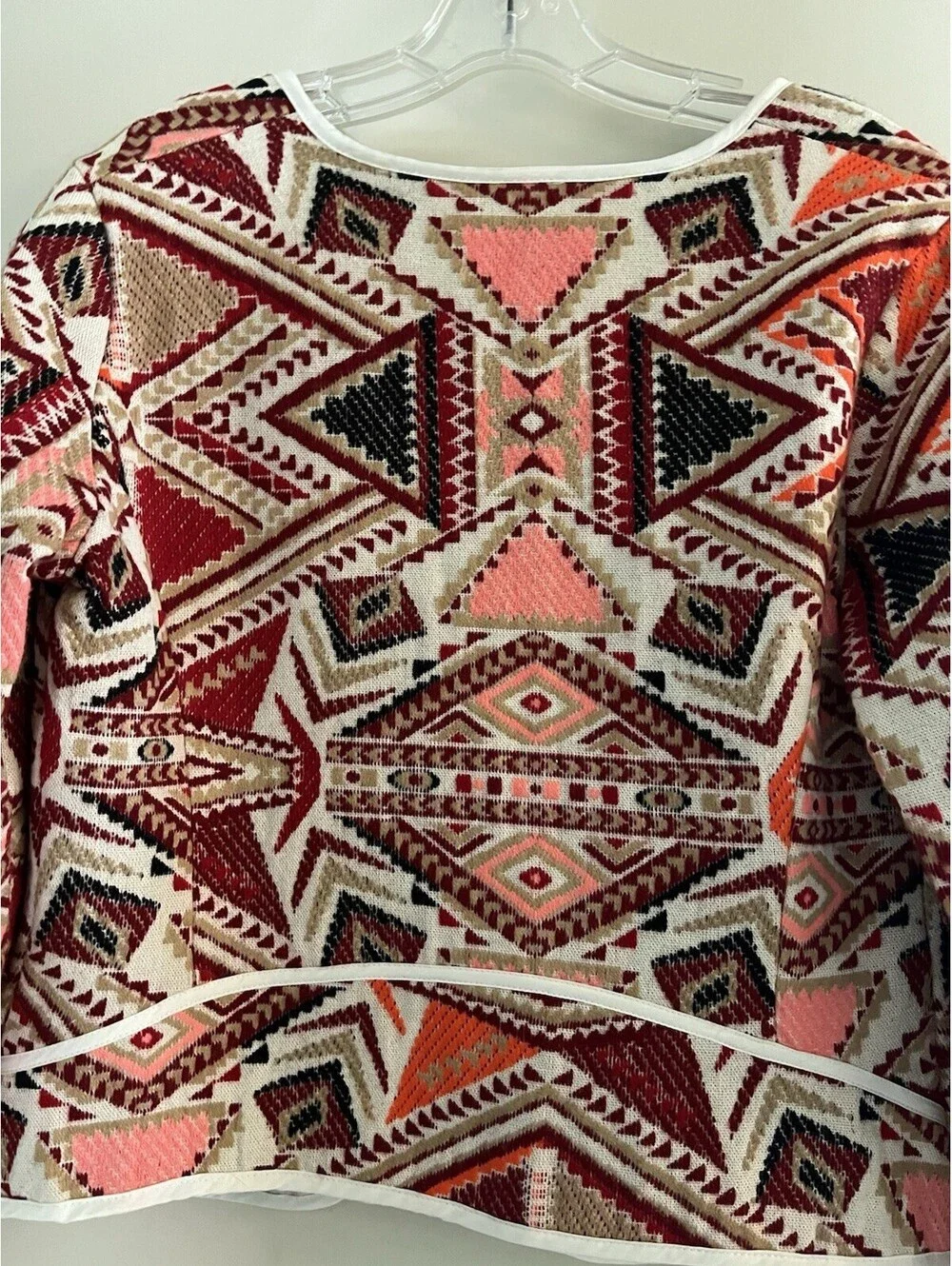 Soho Jeans Womens Medium Brown Orange Aztec Geometric Open Front Short Jacket